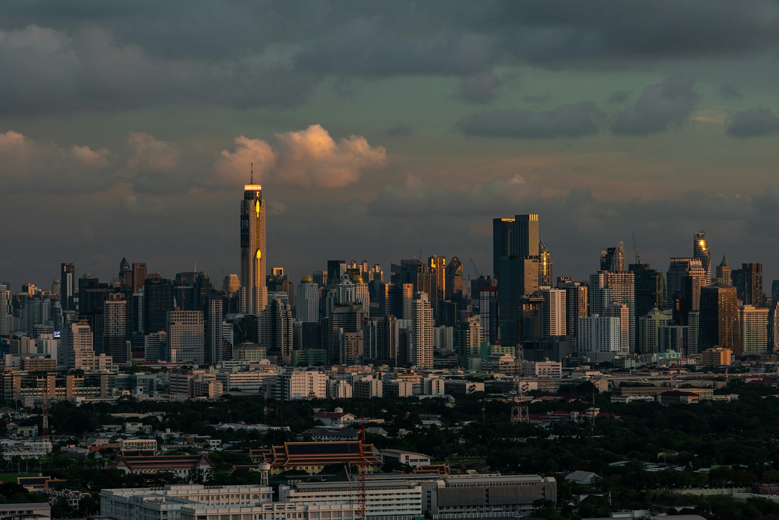Bangkok city skyline with clouds at dusk